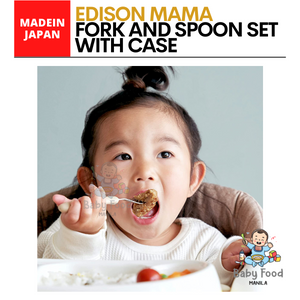 EDISON MAMA Spoon & Fork set with travel case (Lime & Blue)