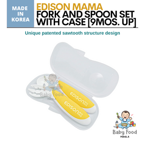 EDISON MAMA Spoon & Fork set with case [9 mos. and up]