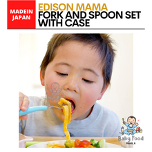 Load image into Gallery viewer, EDISON MAMA Spoon &amp; Fork set with travel case (Lime &amp; Blue)
